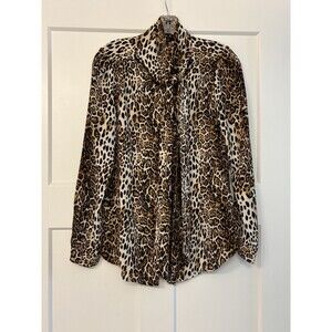 White House Black Market Long Sleeve Cheetah Animal Print Button Top Shirt Sz 4